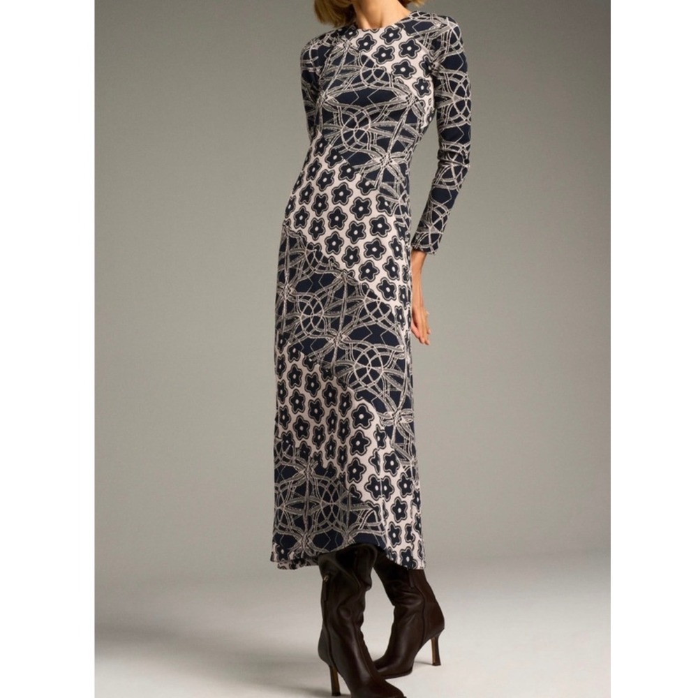 Zara Open Back Floral Geometric Maxi Dress Women Size Large Excellent